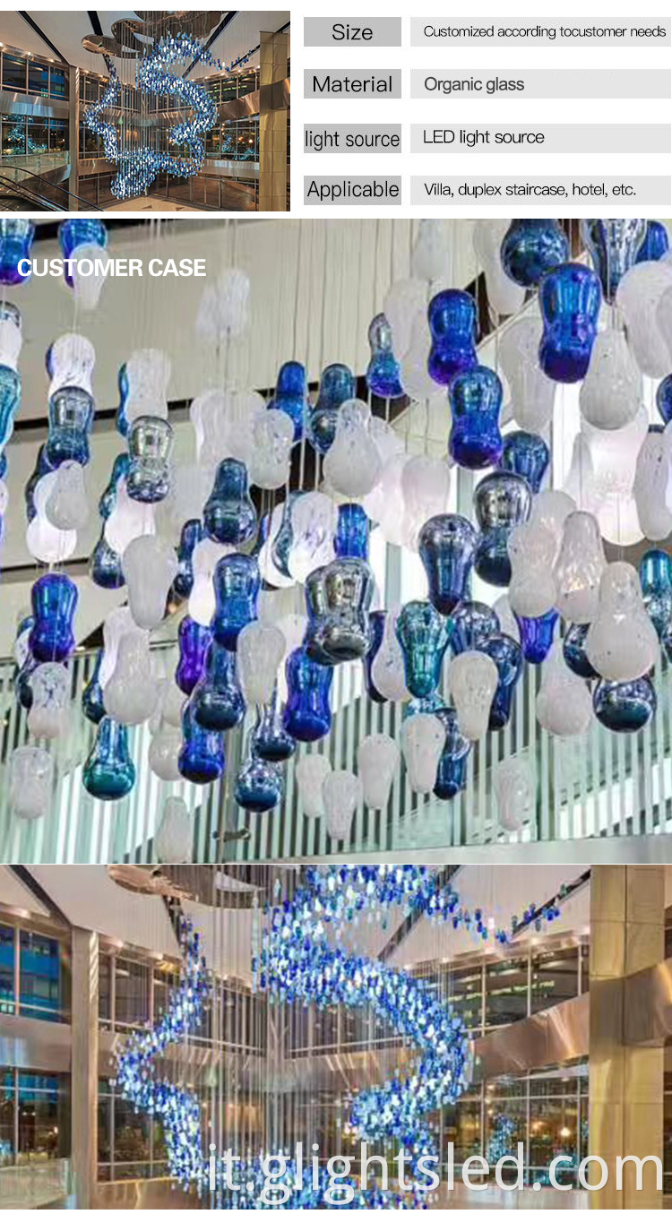 Plexiglass Custom Hotel hall di grande lampada a sospensione in cristallo sospeso